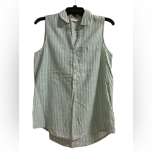 beachlunchlounge collection Linen/Cotton green & white stripe top. Size Small. - Picture 12 of 12